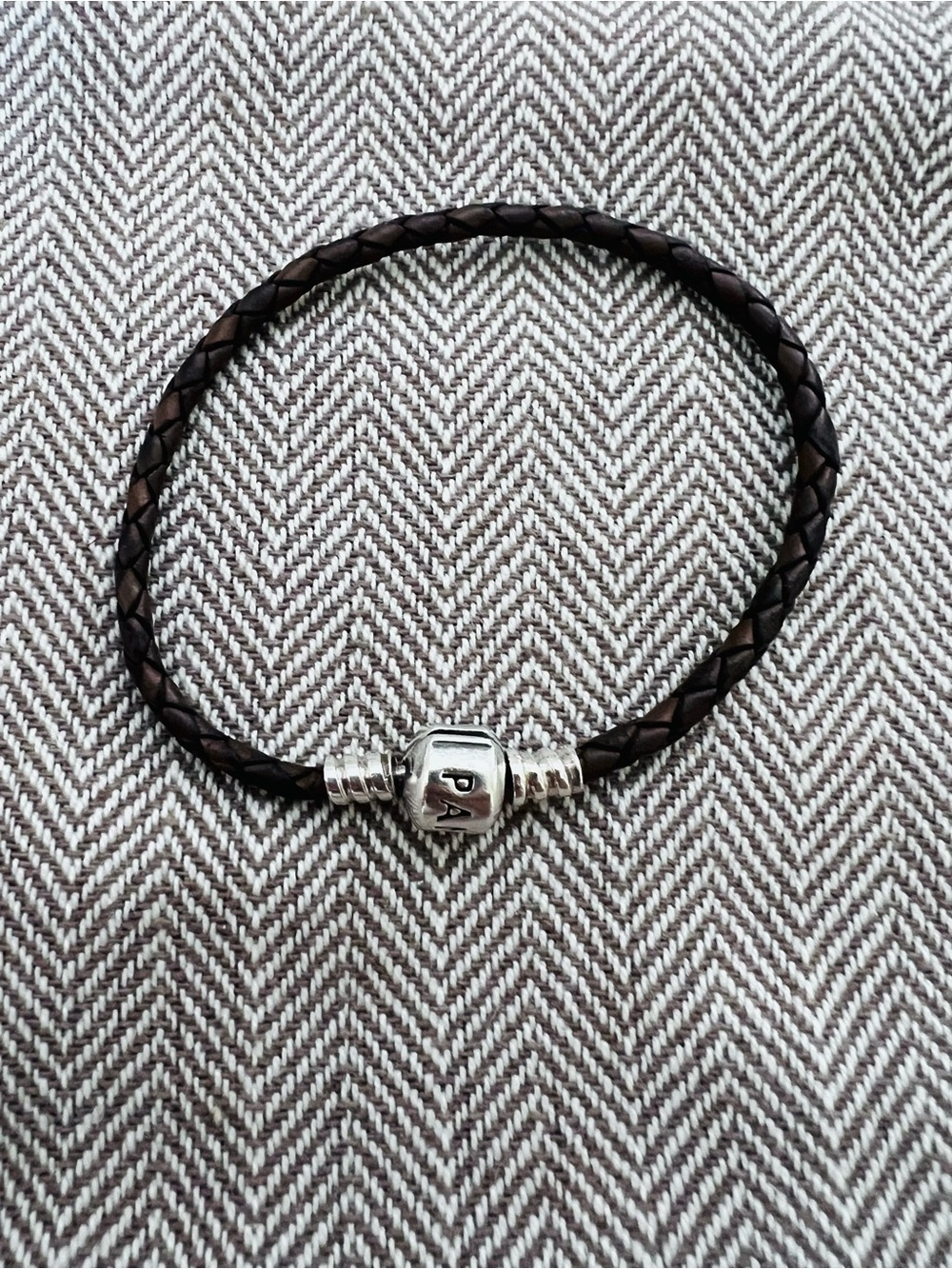 Pandora Dark Brown Braided Leather Bracelet with Silver Logo Clasp